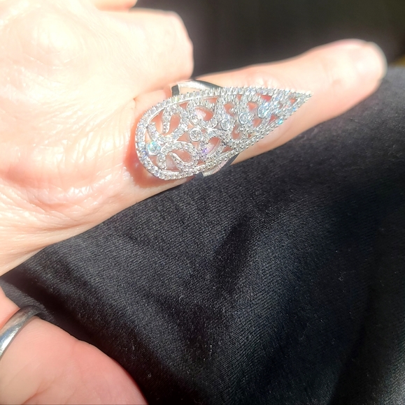 Sterling spike ring w/white sapphires & topaz sz8 - Picture 10 of 13